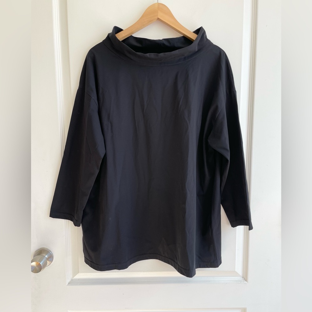 Peter O Mahler Wide Mock Neck Top Black Size XL European Lagenlook